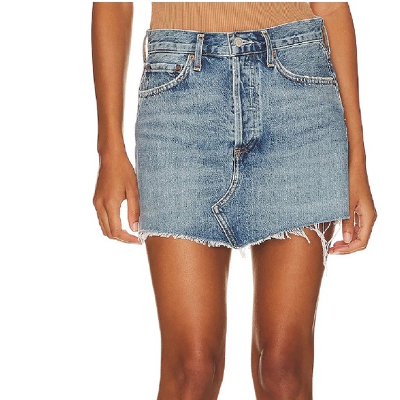 AGOLDE Parker Angled Hem Entrace Light Blue Denim Mini Skirt A9108-1206 SIZE 32 - Picture 1 of 12
